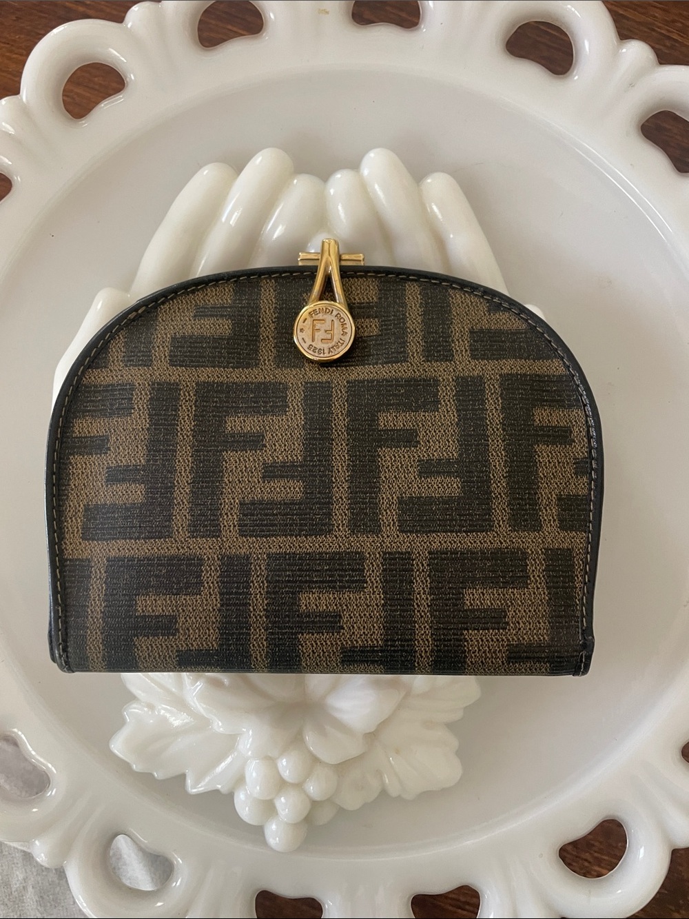 Rare Fendi Brown and Black Zucca Monogram Mini Coin Purse Wallet collector piece